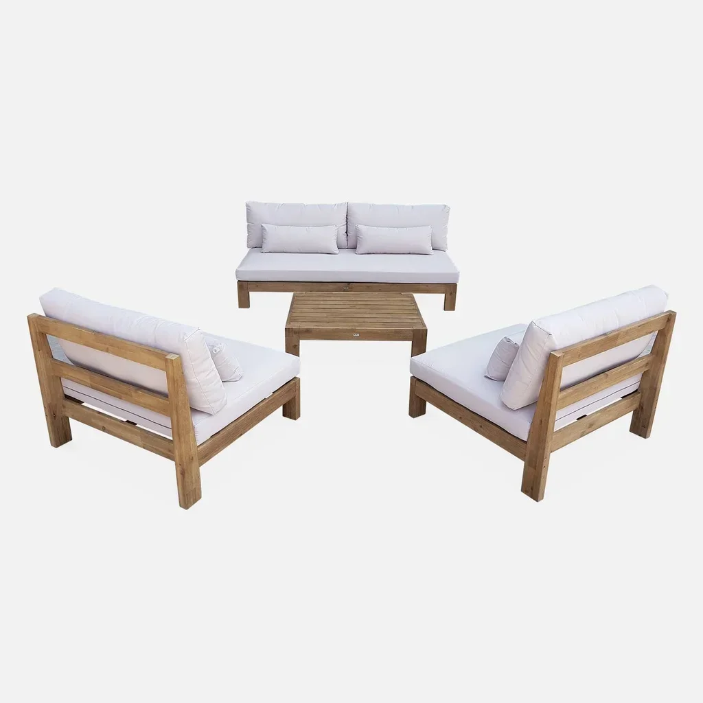 Set giardino 5 posti legno acacia FSC Bahia XXL con cuscini spessi arredo esterno