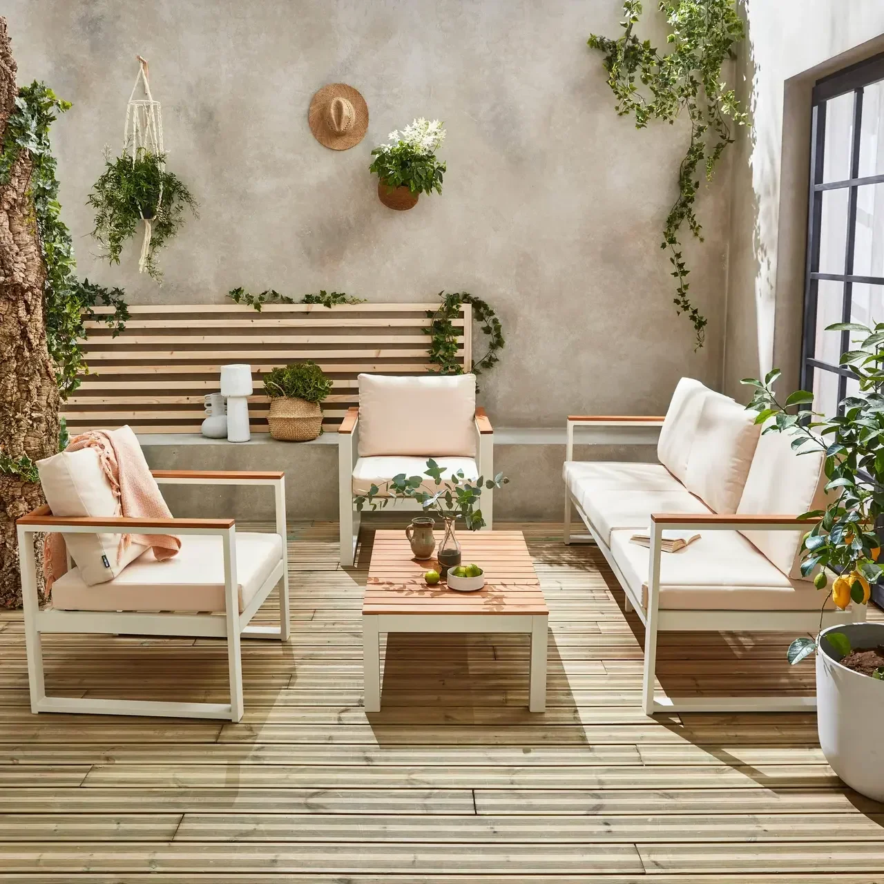 Salon de jardin 5 places eucalyptus FSC et aluminium gris anthracite Nazca