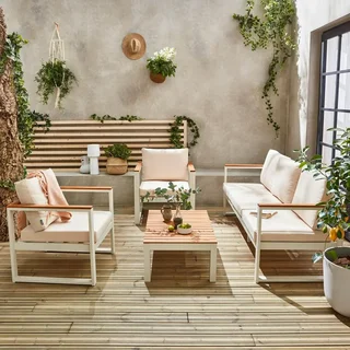 Salon de jardin 5 places eucalyptus FSC et aluminium gris anthracite Nazca