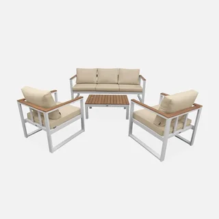 Salon de jardin 5 places eucalyptus FSC et aluminium gris anthracite Nazca