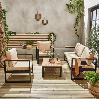 Salon de jardin 5 places eucalyptus FSC aluminium gris anthracite Nazca