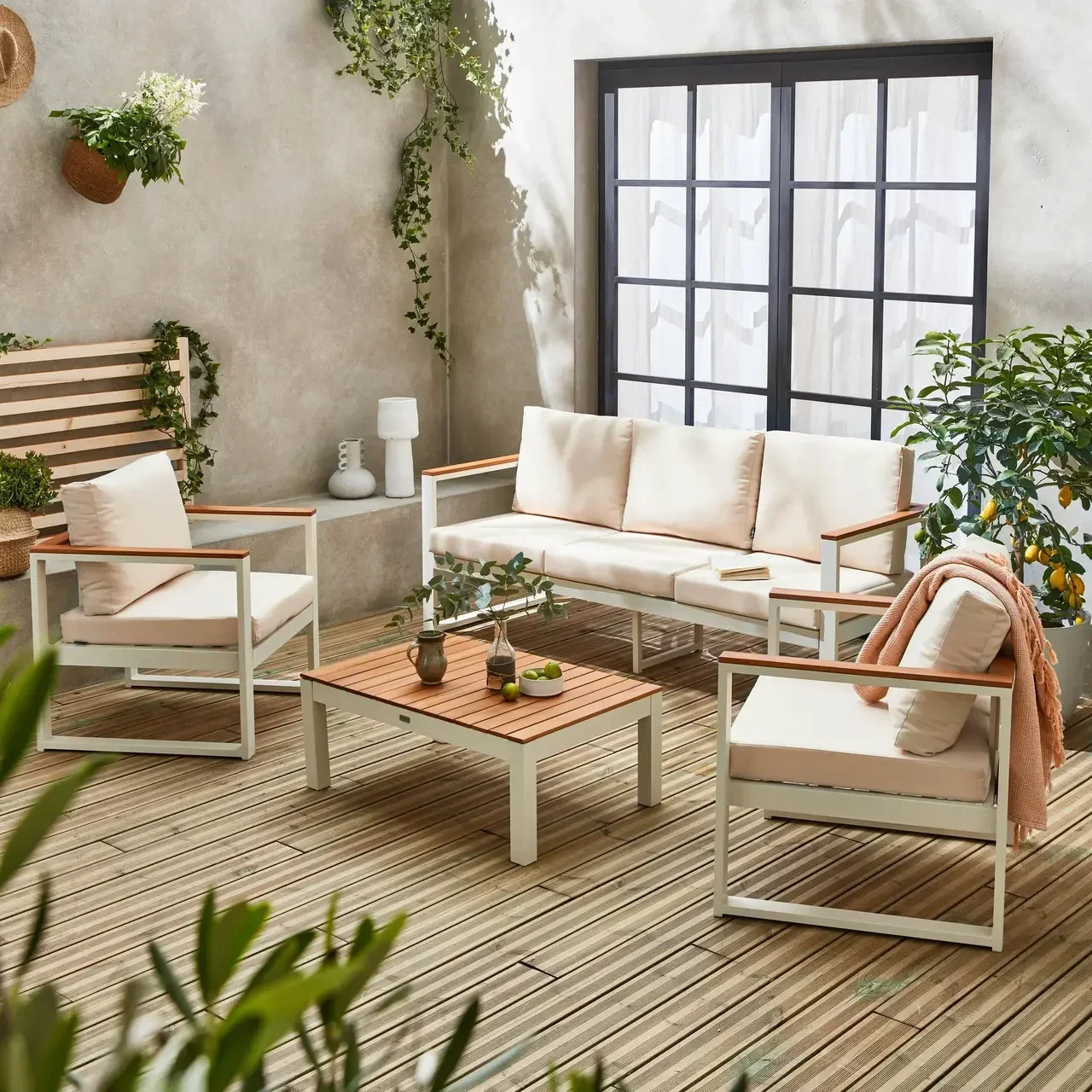 Salon de jardin 5 places eucalyptus FSC et aluminium gris anthracite Nazca