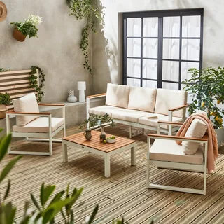 Salon de jardin 5 places eucalyptus FSC et aluminium gris anthracite Nazca