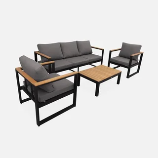 Salon de jardin 5 places eucalyptus FSC aluminium gris anthracite