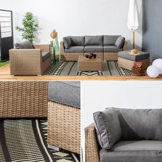 Set giardino 5 posti rattan sintetico rotondo design Vinci cuscini spessi