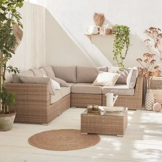 5-seater Vittoria round woven resin garden lounge set grey