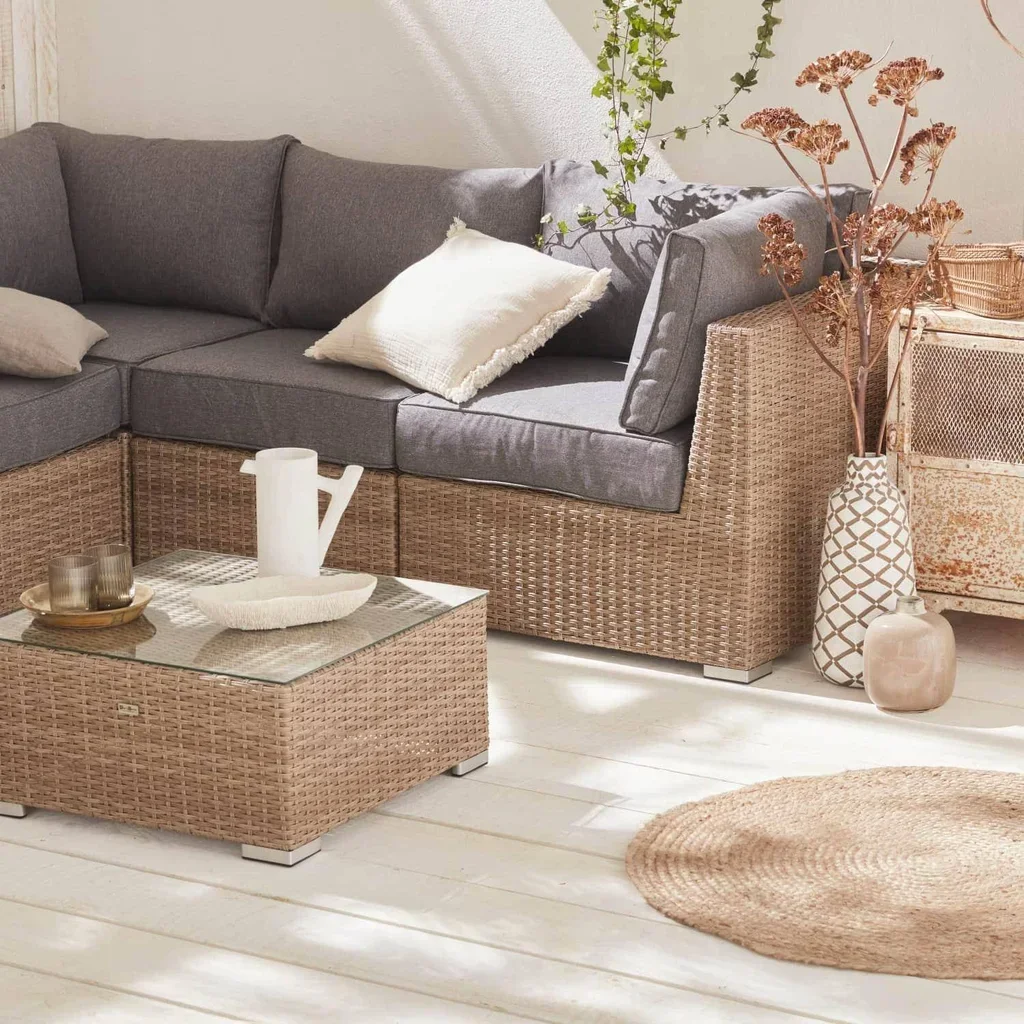 Outdoor patio furniture set Vittoria 5 seater round wicker resin contemporary design garden lounge
