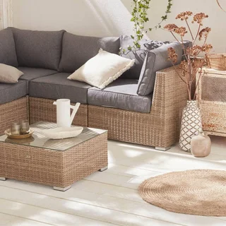 Outdoor patio furniture set Vittoria 5 seater round wicker resin contemporary design garden lounge