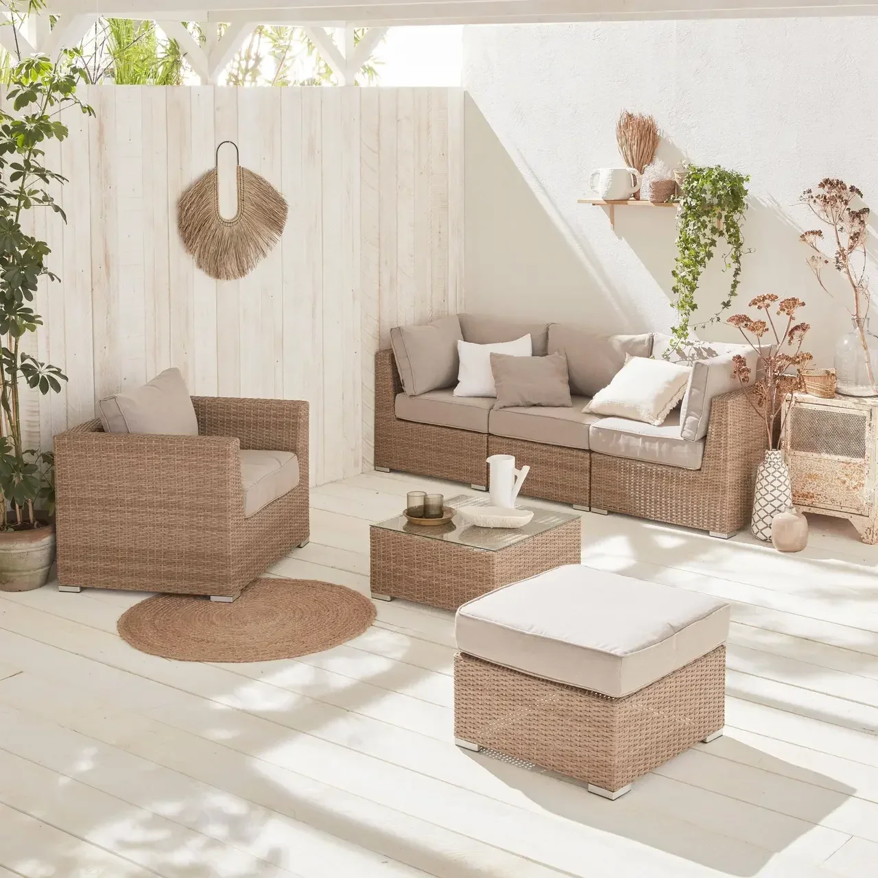 Conjunto Jardim Vinci 5 Lugares Vime Redondo Resina Trançada Alumínio Cinzento Pátio