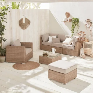 Set Giardino Vinci 5 Posti Rattan Rotondo Resina Intrecciata Alluminio Grigio Esterno