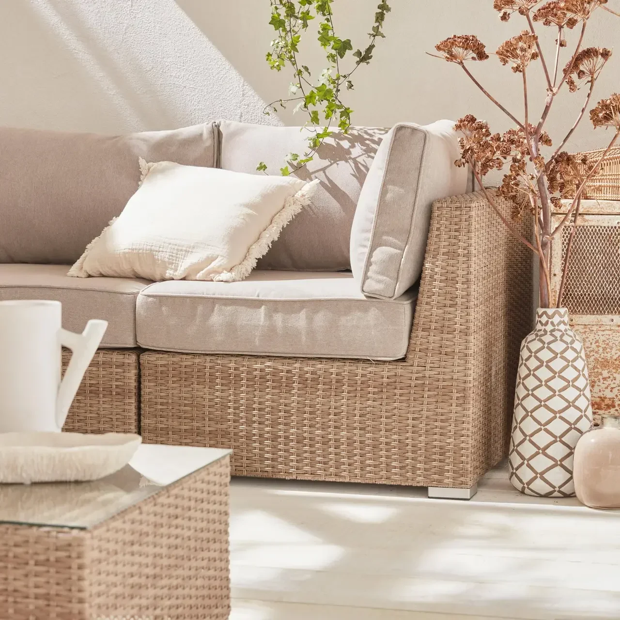 Conjunto Jardim Vinci 5 Lugares Vime Redondo Resina Trançada Alumínio Cinzento Pátio