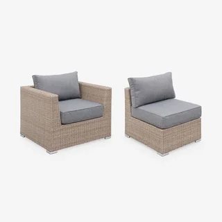 Set giardino 5 posti rattan sintetico rotondo design Vinci cuscini spessi