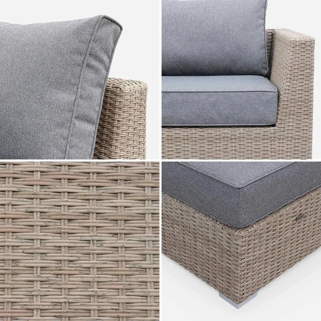 Set giardino 5 posti rattan sintetico rotondo design Vinci cuscini spessi