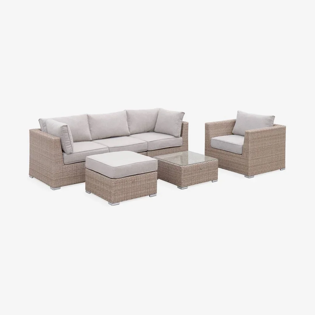 Set Giardino Vinci 5 Posti Rattan Rotondo Resina Intrecciata Alluminio Grigio Esterno