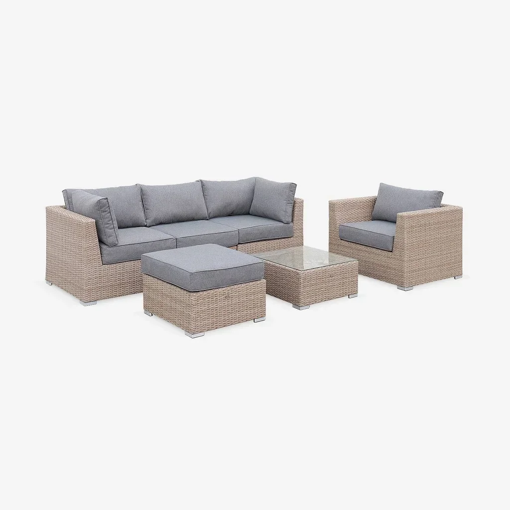 Set giardino 5 posti rattan sintetico rotondo design Vinci cuscini spessi