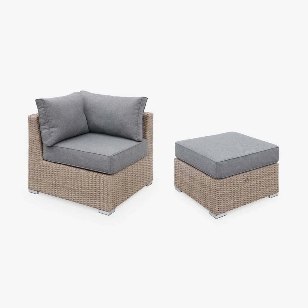 Set giardino 5 posti rattan sintetico rotondo design Vinci cuscini spessi