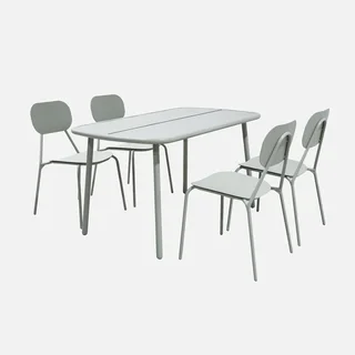 Salon de jardin aluminium 4 places table et chaises Avelia gris moderne extérieur
