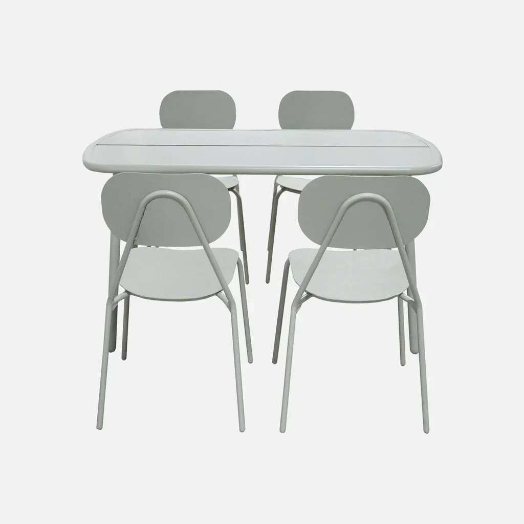 Salon de jardin aluminium 4 places table et chaises Avelia gris moderne extérieur