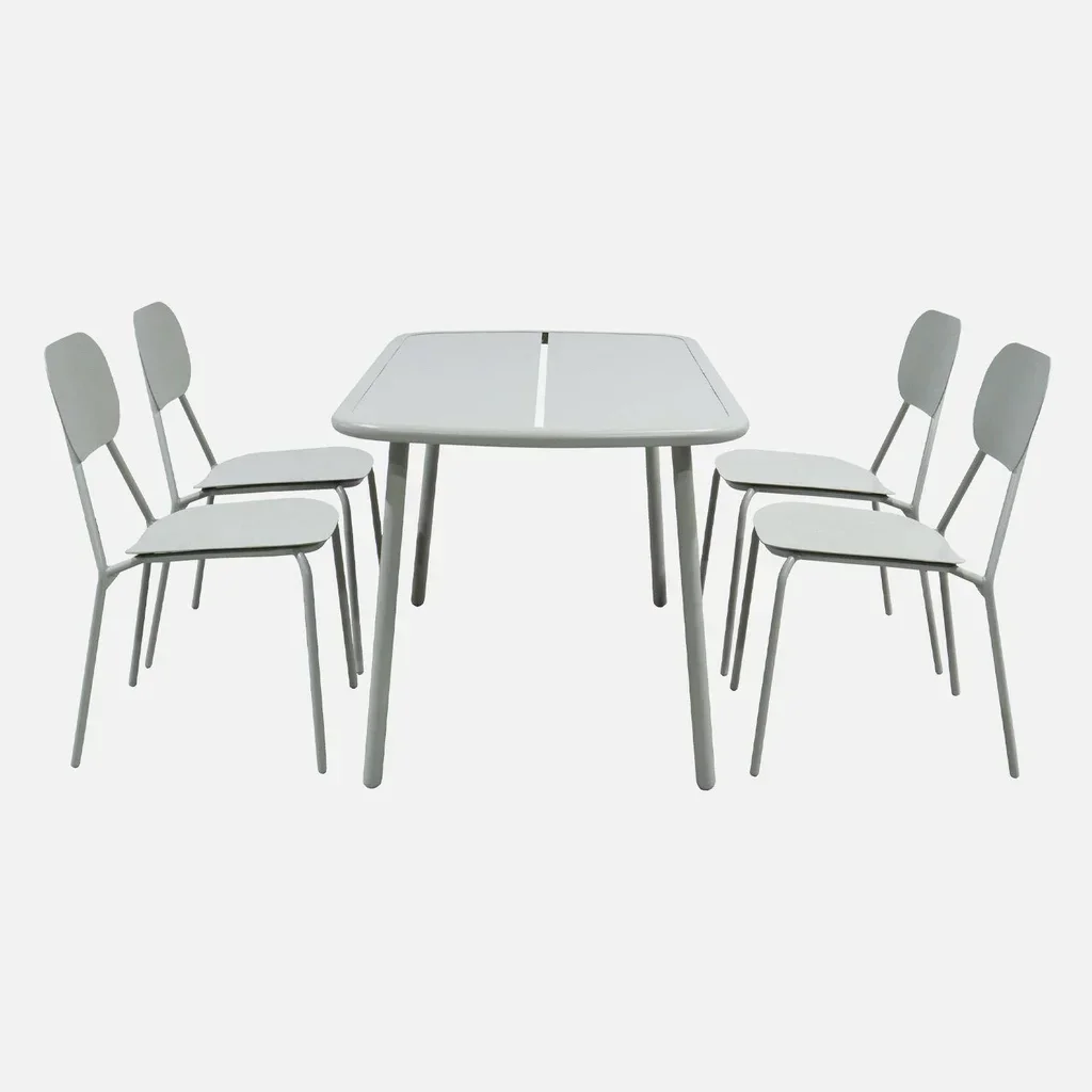 Salon de jardin aluminium 4 places table et chaises Avelia gris moderne extérieur