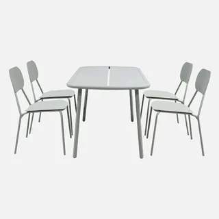 Salon de jardin aluminium 4 places table et chaises Avelia gris moderne extérieur