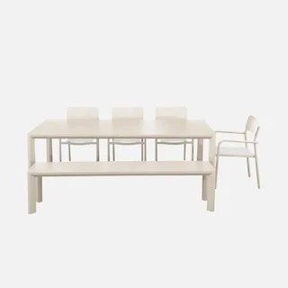 Salon de jardin aluminium 4 places : table, chaises et banc design