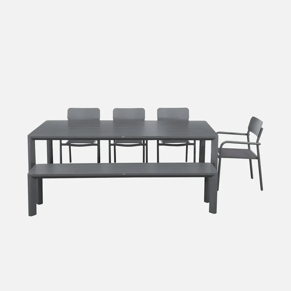 Salon de jardin aluminium 4 places table chaises banc extérieur design