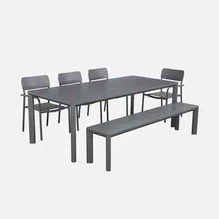 Salon de jardin aluminium 4 places table chaises banc extérieur design
