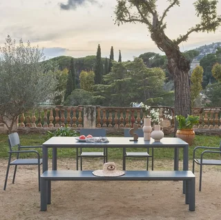 Salon de jardin aluminium 4 places table chaises banc extérieur design