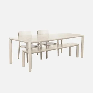 Salon de jardin aluminium 4 places : table, chaises et banc design