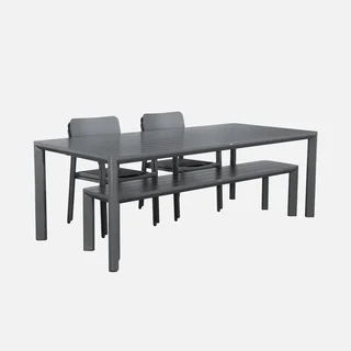 Salon de jardin aluminium 4 places table chaises banc extérieur design