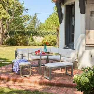 Conjunto de Jardim em Alumínio 9 Lugares com Mesa de Vidro - Convivio