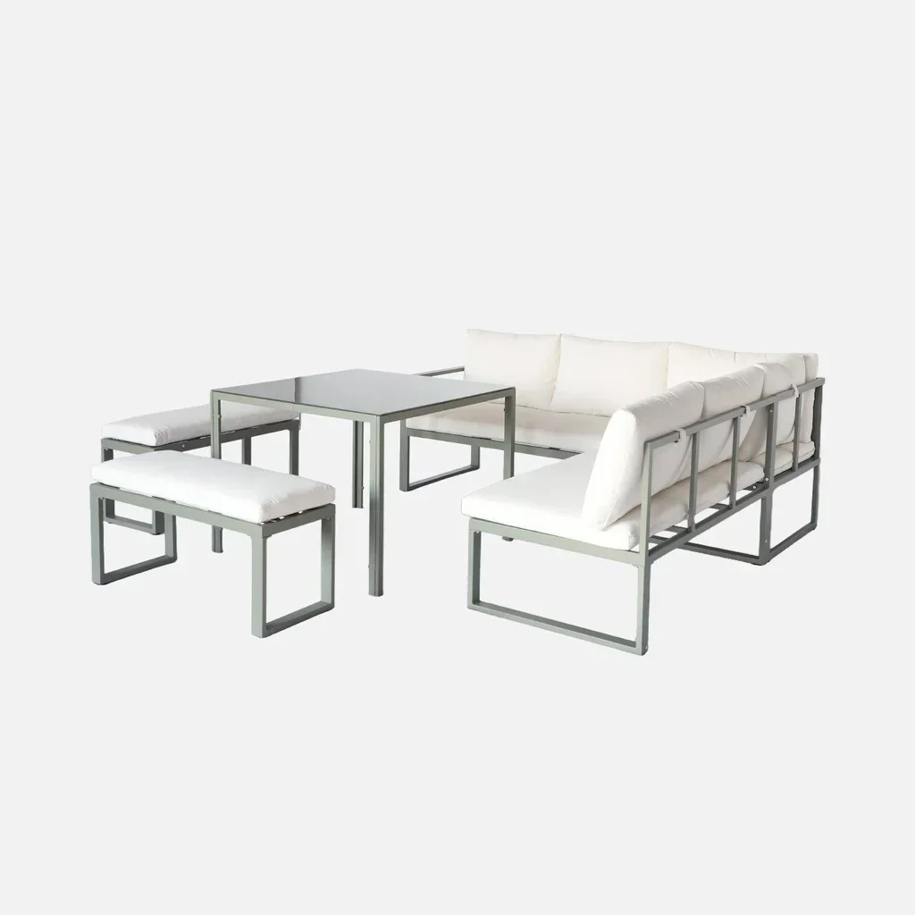 Conjunto de Jardim em Alumínio 9 Lugares com Mesa de Vidro - Convivio