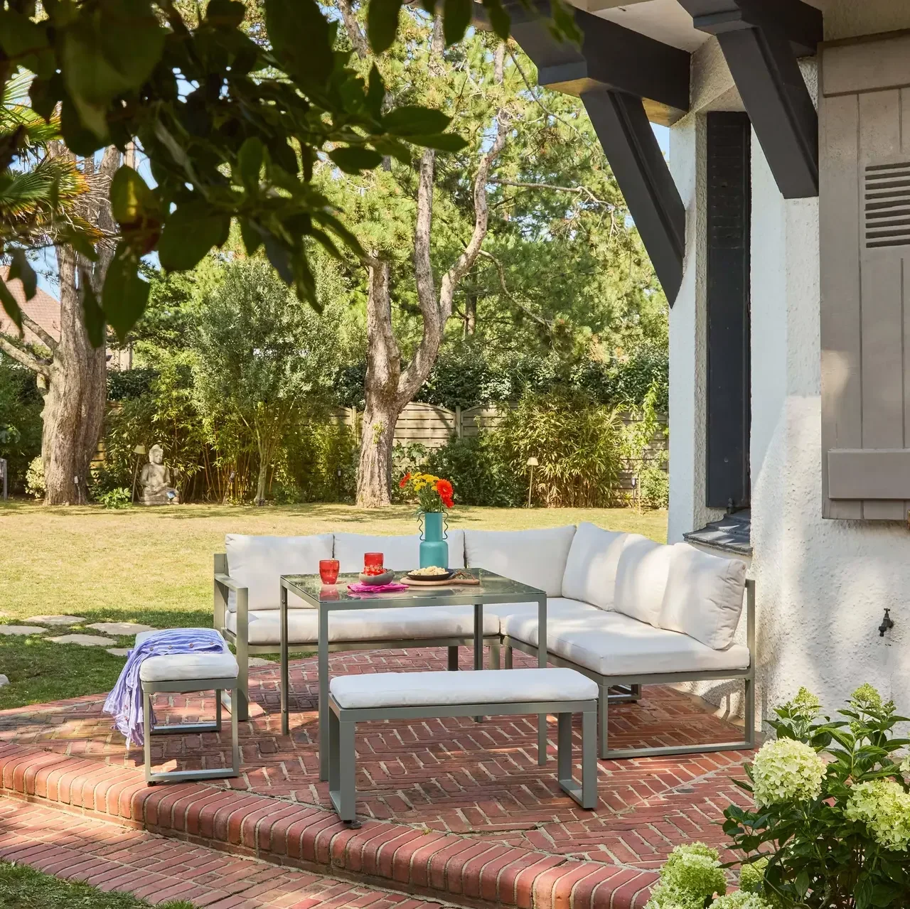 Conjunto de Jardim em Alumínio 9 Lugares com Mesa de Vidro - Convivio