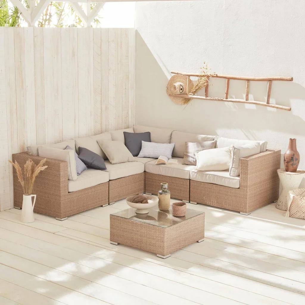 Salon de jardin résine tressée 5 places Napoli élégant et confortable