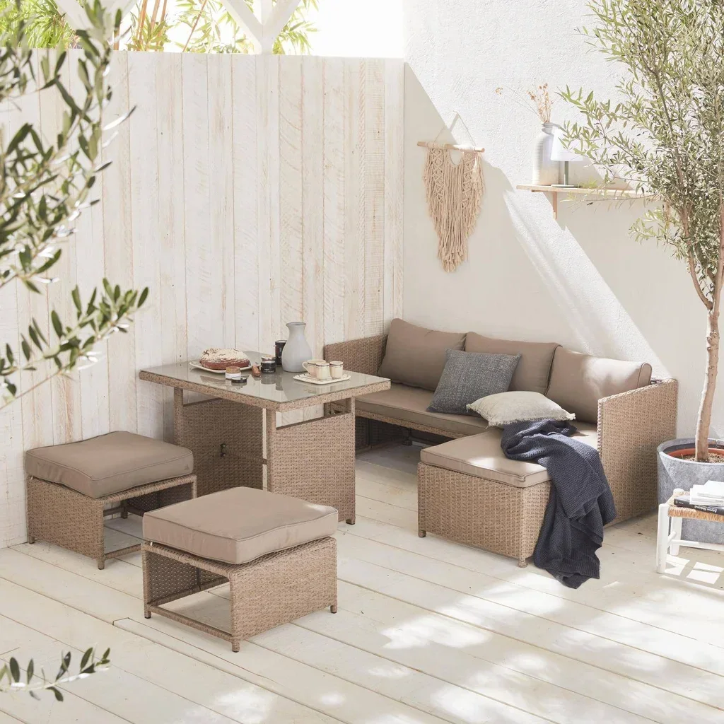 Salon de jardin résine tressée 6 places avec table modulable