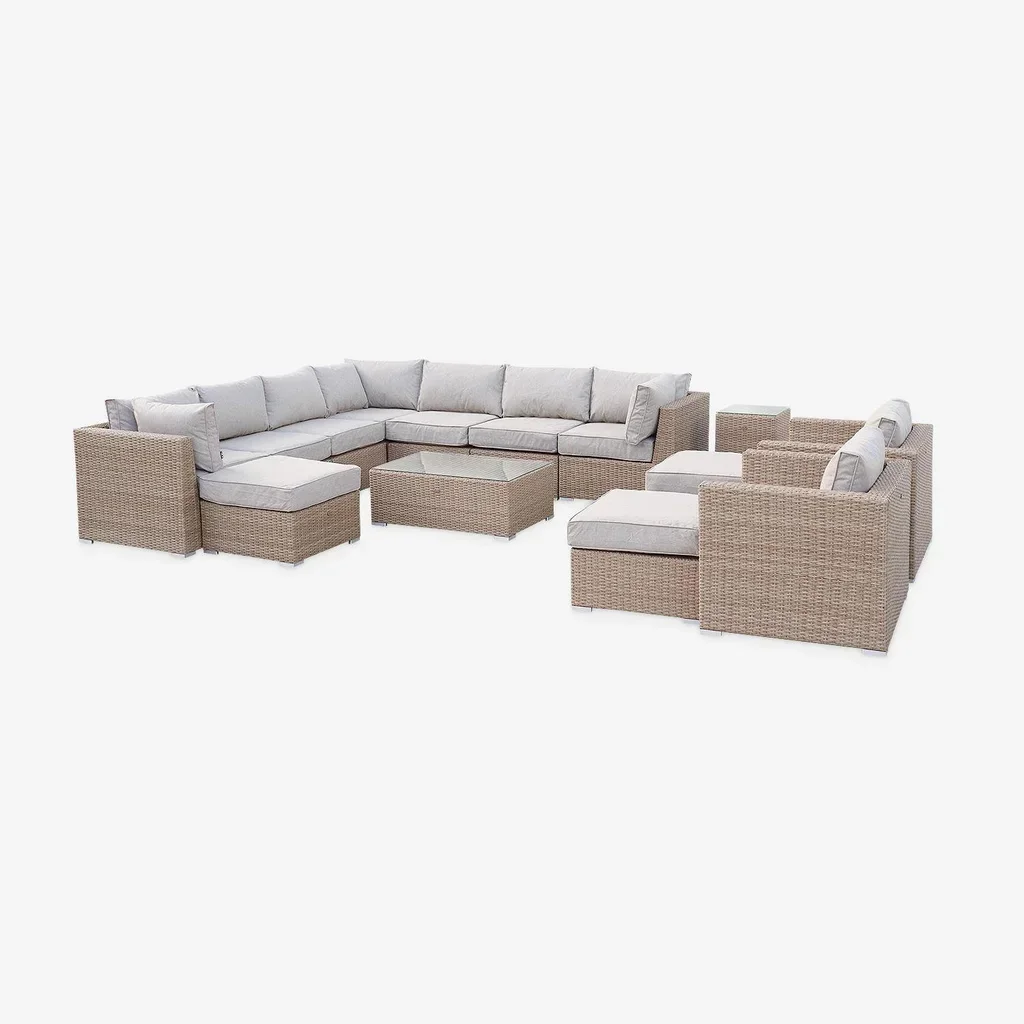 Set giardino rattan sintetico rotondo 12 posti Verona grigio