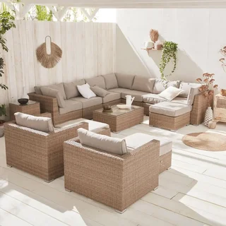 Set giardino rattan sintetico rotondo 12 posti Verona grigio