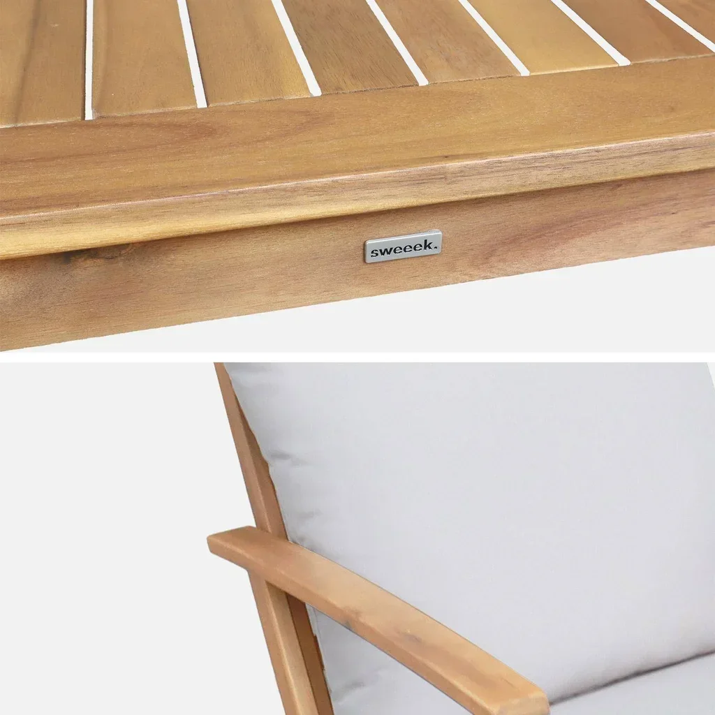 Salon jardin acacia 2 places Ushuaia FSC table coussins déhoussables