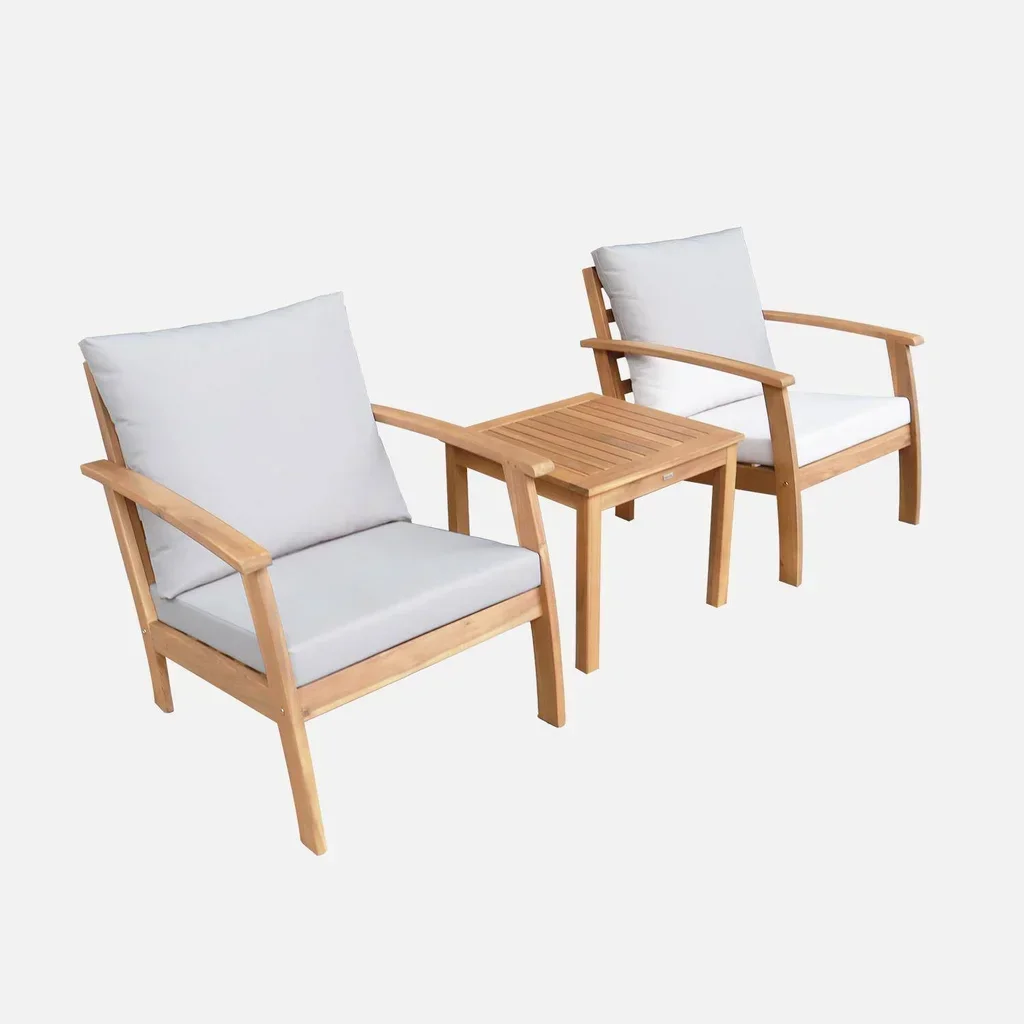 Salon jardin acacia 2 places Ushuaia FSC table coussins déhoussables