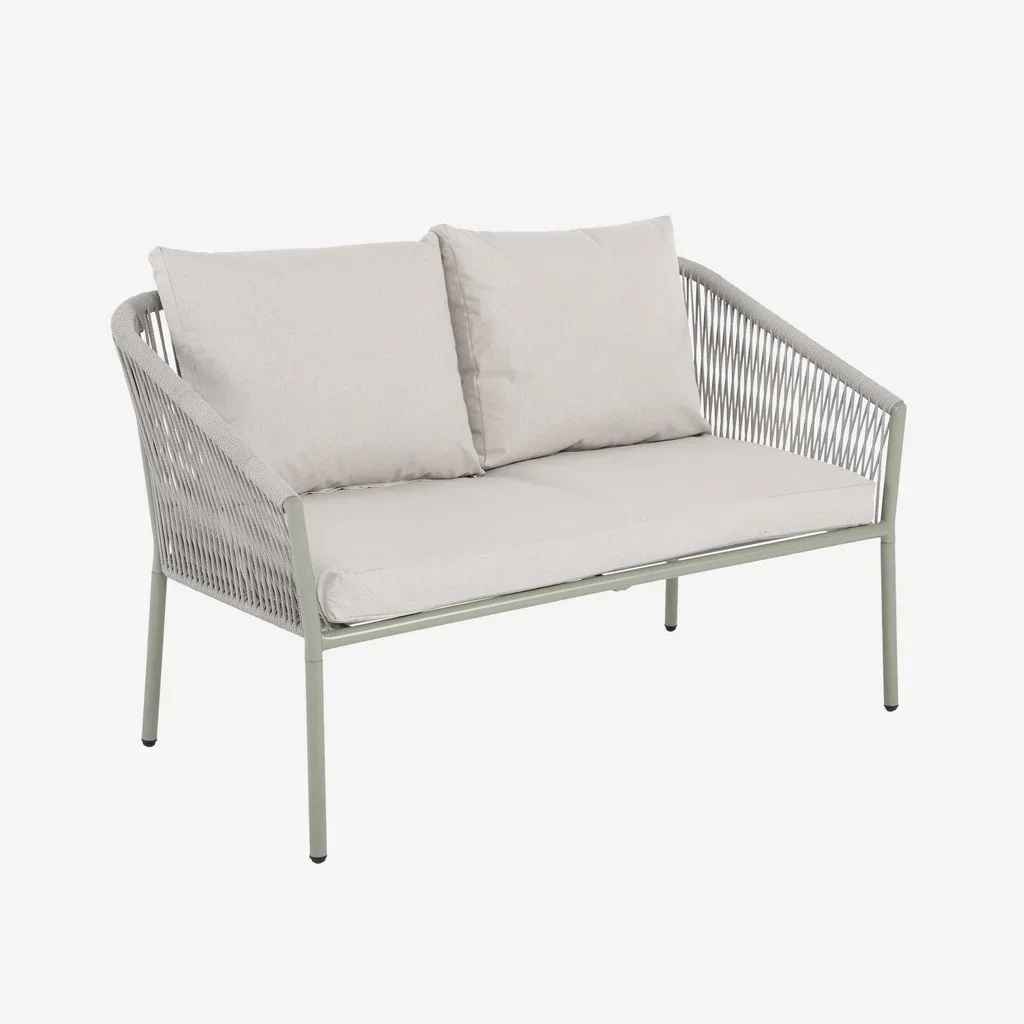 Salon jardin 4 places acier cordage beige kaki design contemporain