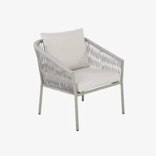 Salon jardin 4 places acier cordage beige kaki design contemporain
