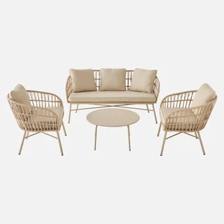 Set de jardín 4 plazas acero y cuerda con mesa de zinc