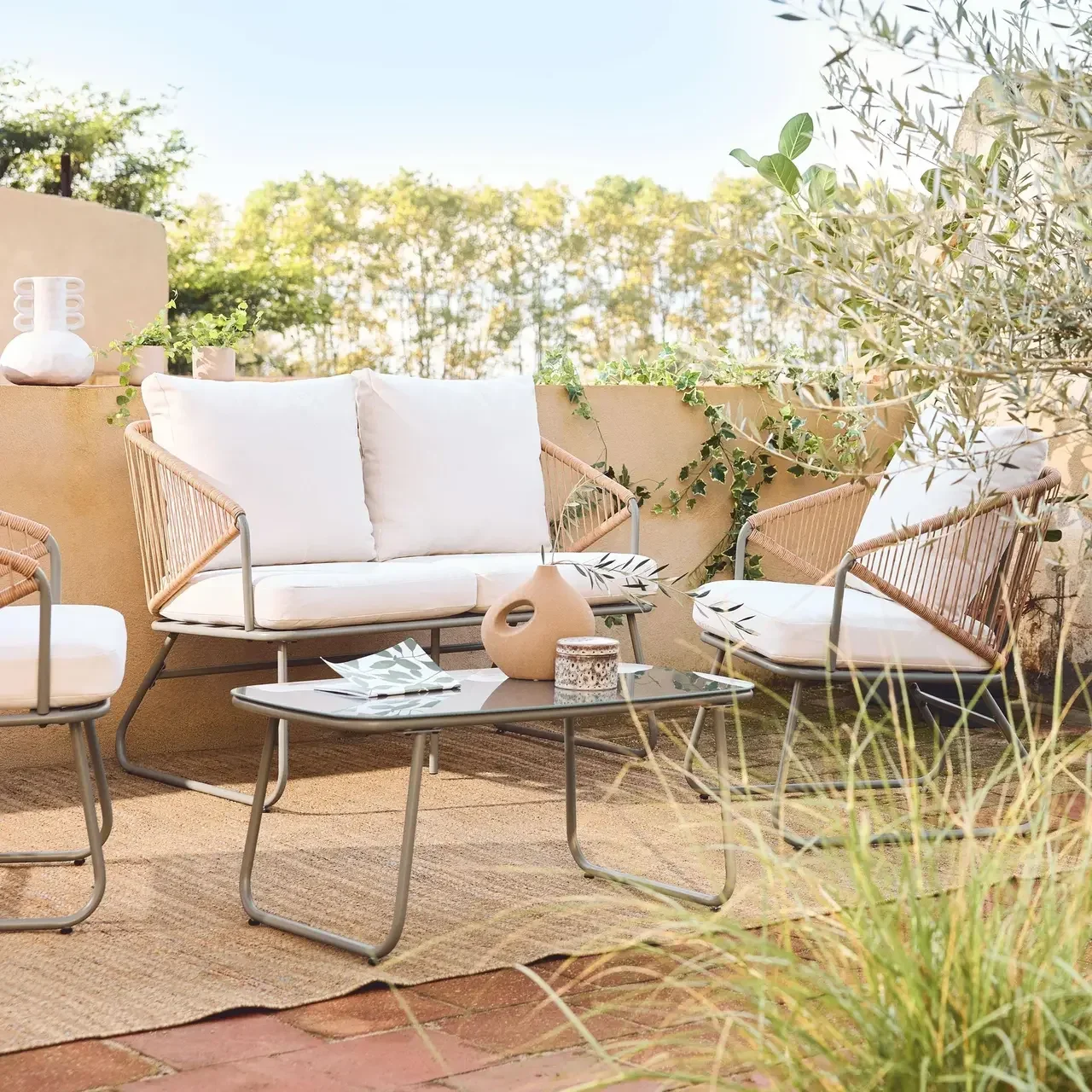 Salon de jardin 4 places acier et cordage Modena design contemporain