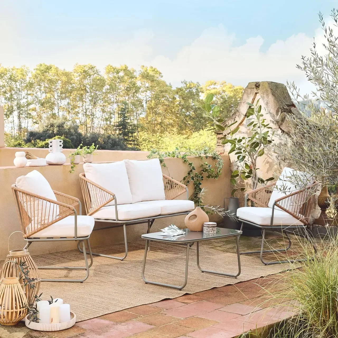 Salon de jardin 4 places acier et cordage Modena design contemporain