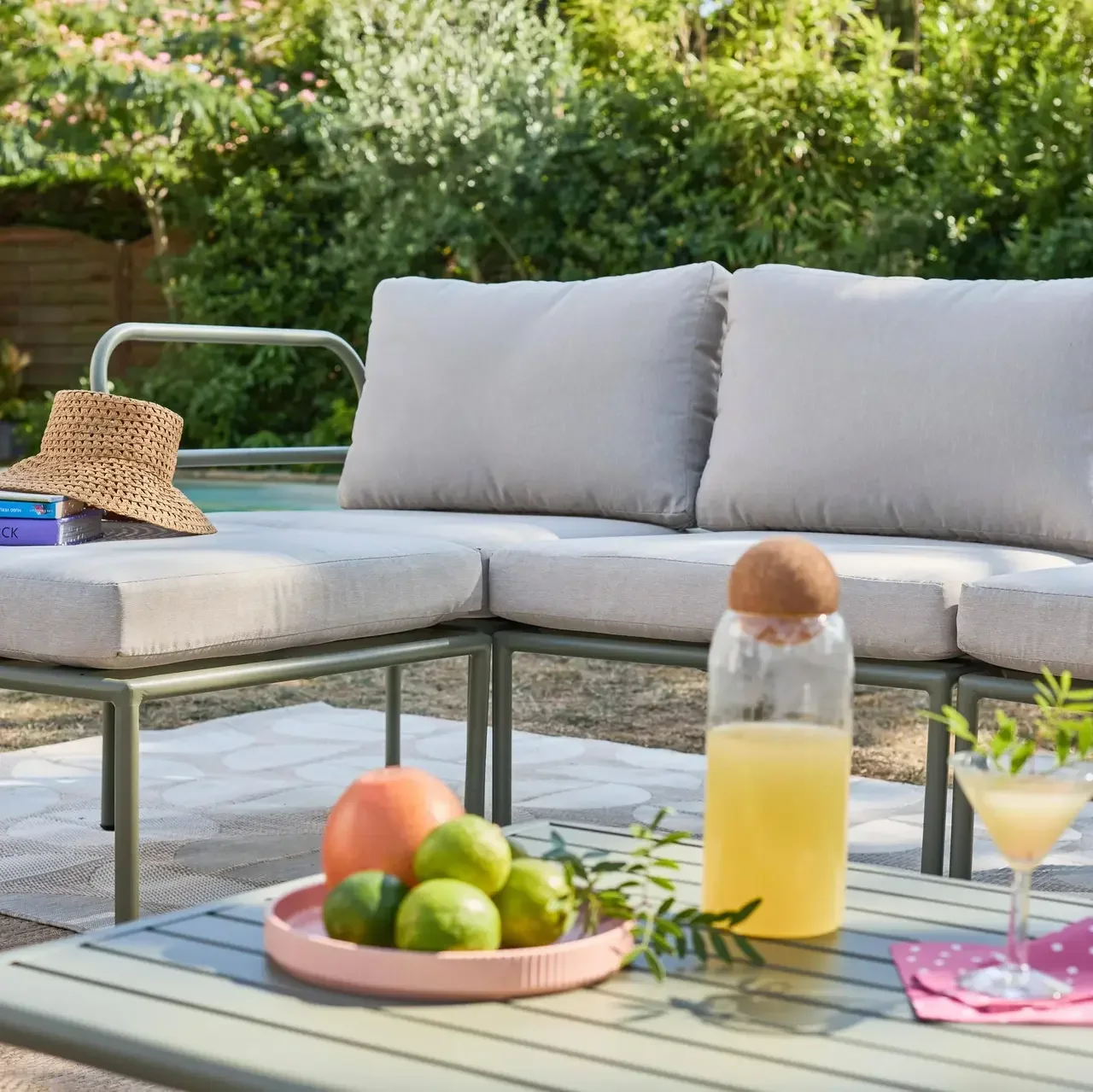 Salon de jardin modulable 4 places aluminium kaki Arcadia