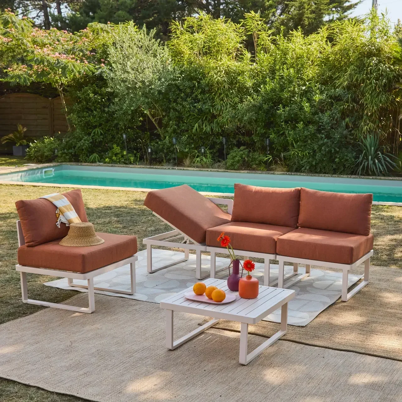 Salon de jardin 4 places aluminium modulable inclinable Clea