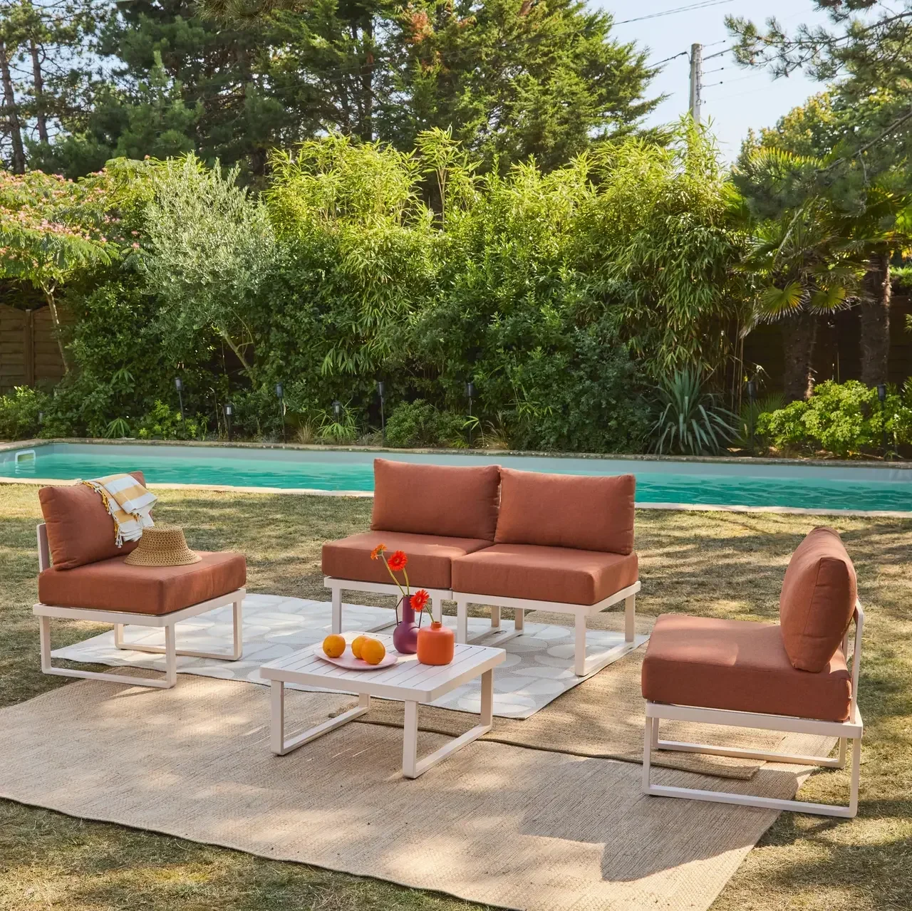 Salon de jardin 4 places aluminium modulable inclinable Clea