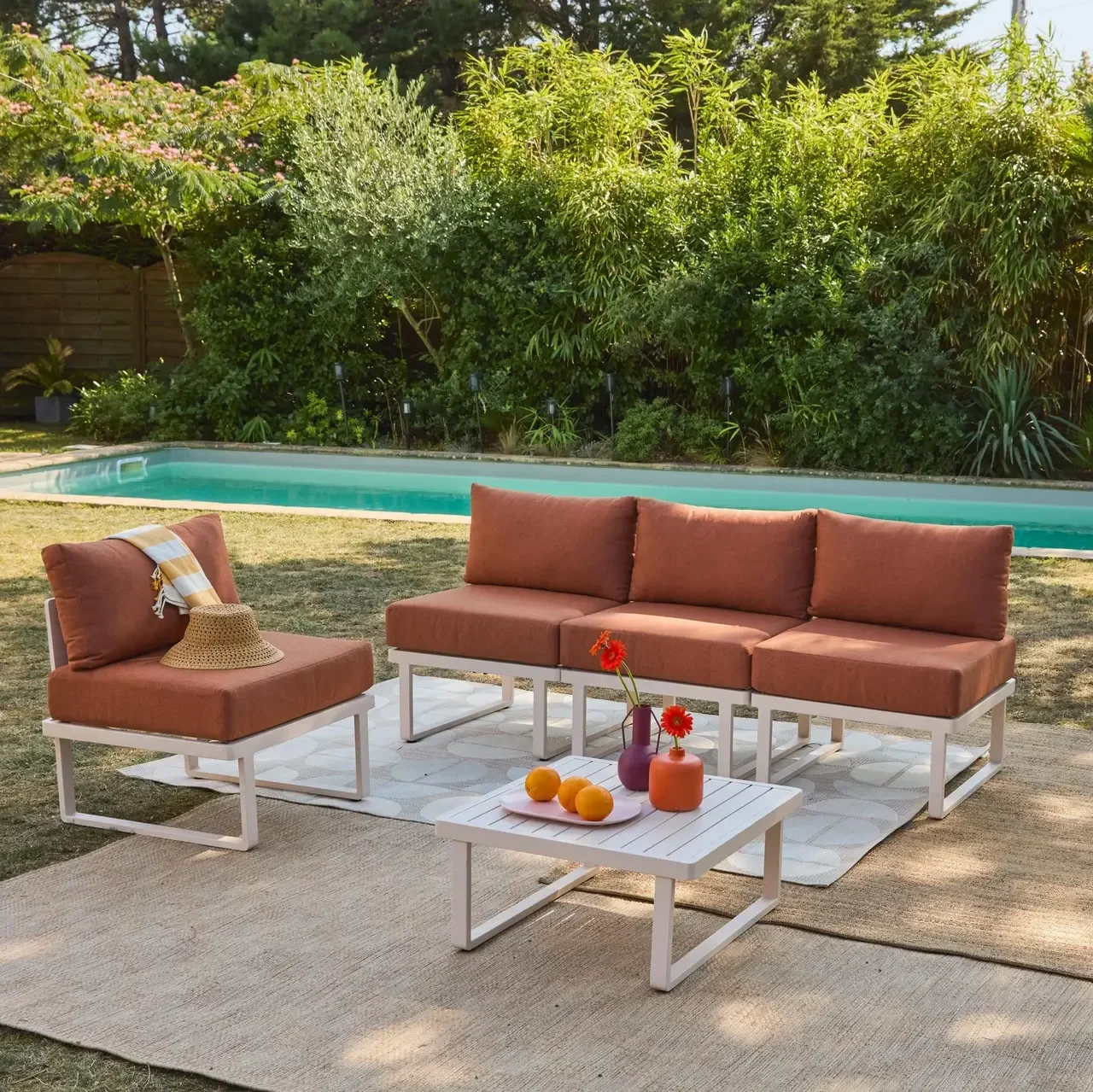 Salon de jardin 4 places aluminium modulable inclinable Clea