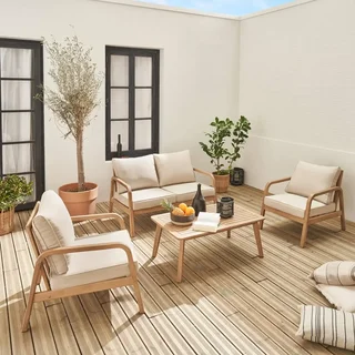 Salon de jardin Carnota 4 places bois acacia FSC avec coussins moelleux
