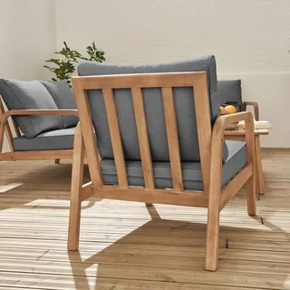 Salon jardin bois acacia 4 places Carnota avec coussins moelleux déhoussables